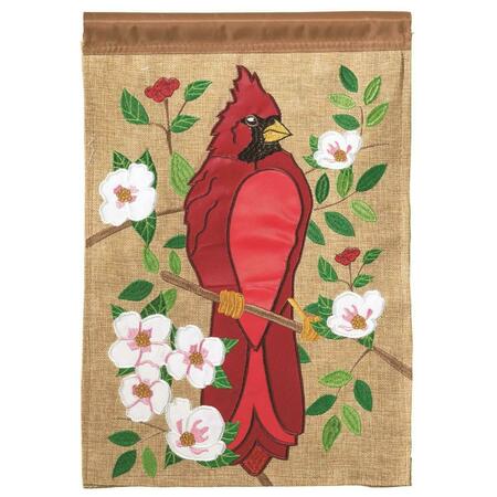 RECINTO 13 x 18 in. Double Applique Cardinal Burlap Garden Flag RE2933868